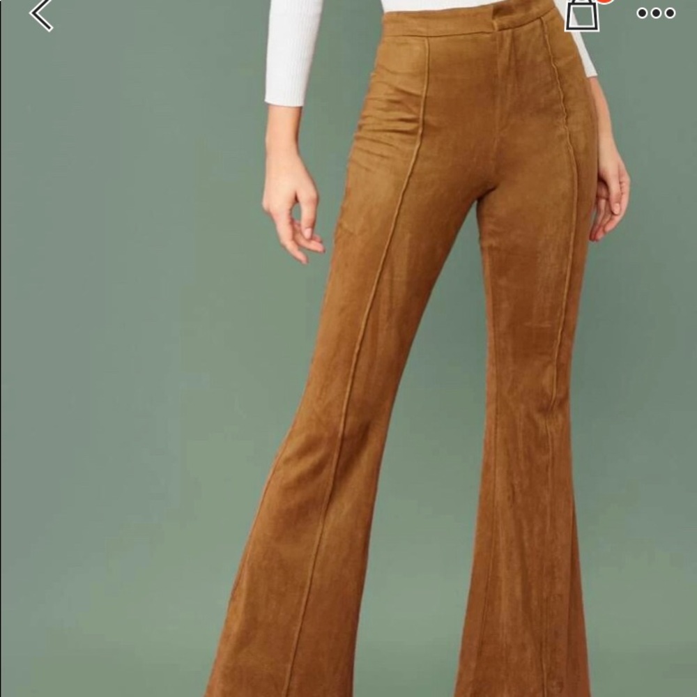 High Waisted Flare Leg Sued Pants